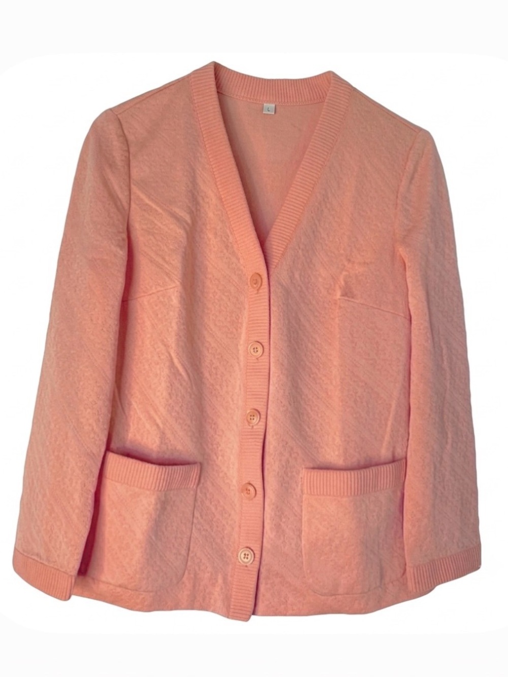 Button Down Cardigan with Patch Pockets, Women’s M possibly, Peach